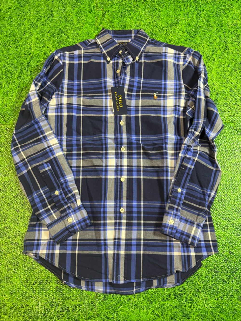 Ralph Lauren Men’s Blue Plaid Oxford Long Sleeve Button Up Shirt S NWT